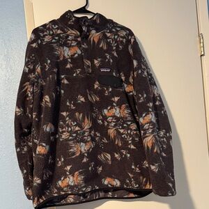 Patagonia Black and Orange Patterned Fleece Pullover